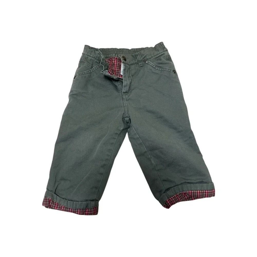 Old Navy Infant Boy’s Olive Green Plaid Lined Carpenter Pants 100% Cotton 18-24M